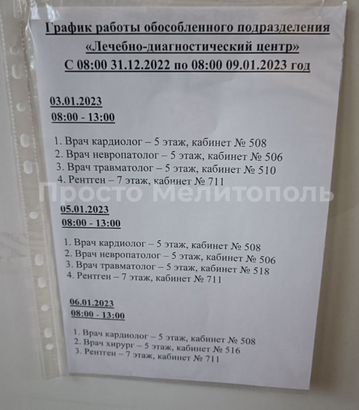 Появился обновленный график приема врачей в больницах Мелитополя (фото)